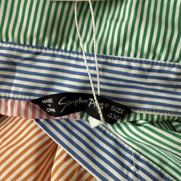 SimpleePlus Multicolor Striped Colorblock 1/2 Sleeve Button Down Shirt Dress 4XL - Picture 6 of 7
